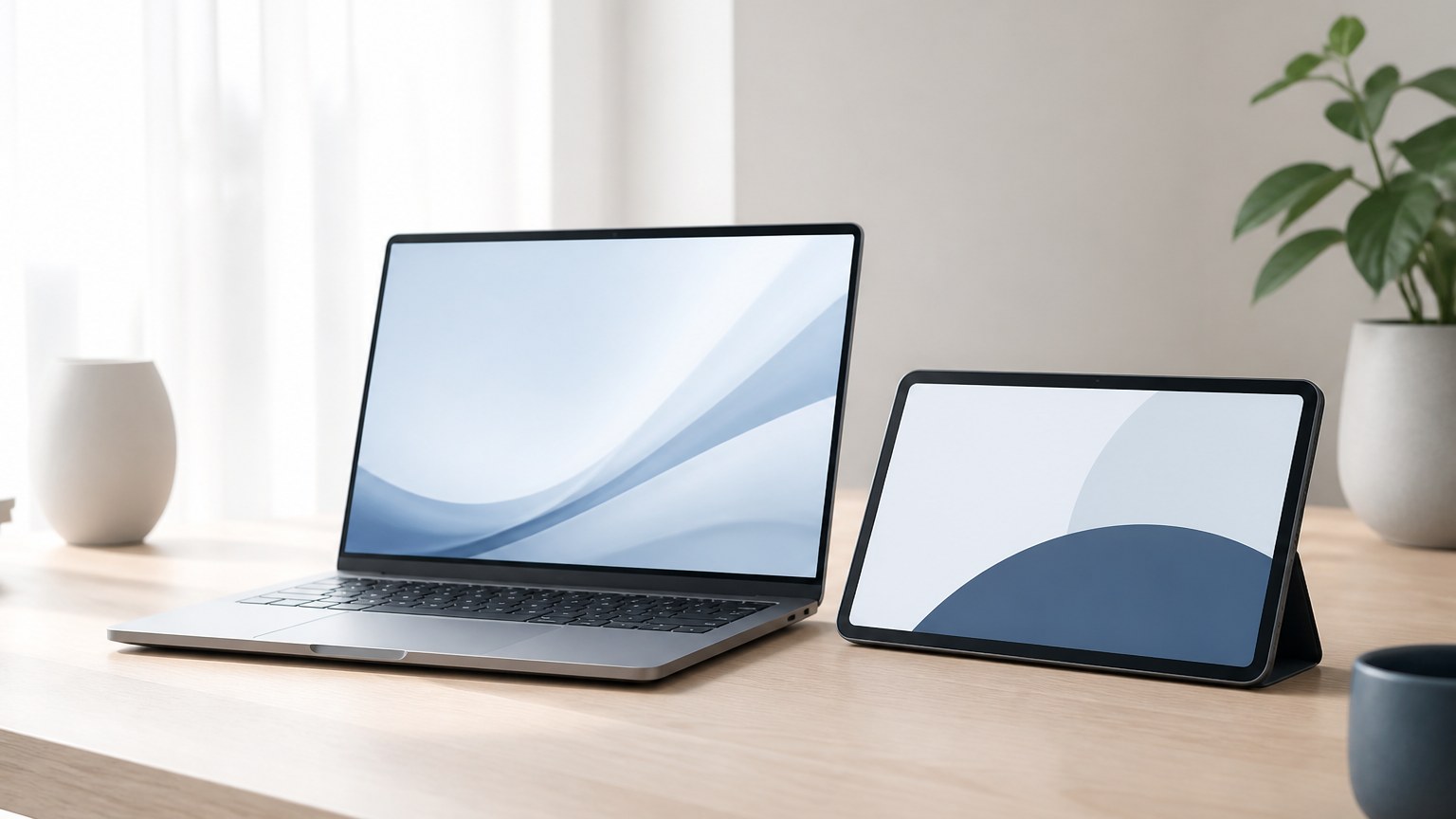 机に並べた2つの機器を見比べるイメージ