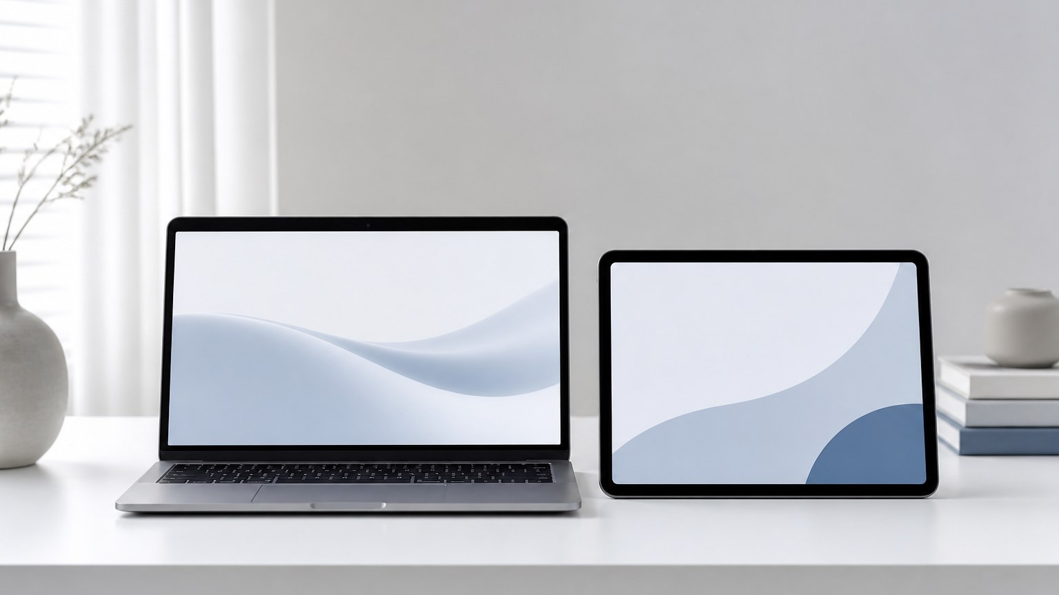 机に並べた2つの機器を見比べるイメージ