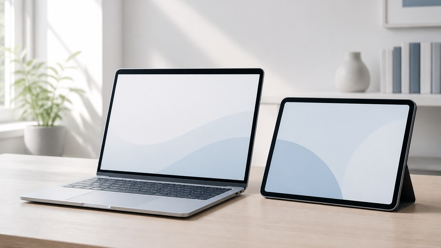 机に並べた2つの機器を見比べるイメージ